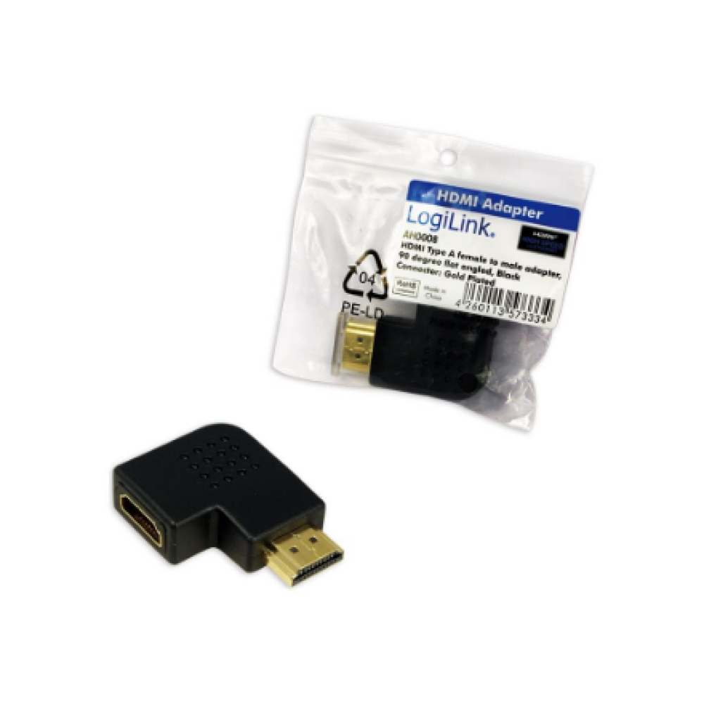 HDMI Adapter, AM to AF in 90 degree flat angled , Logilink