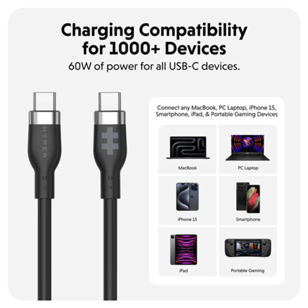 Hyper HyperJuice USB-C Silicone Charging Cable , HJ4011BKGL