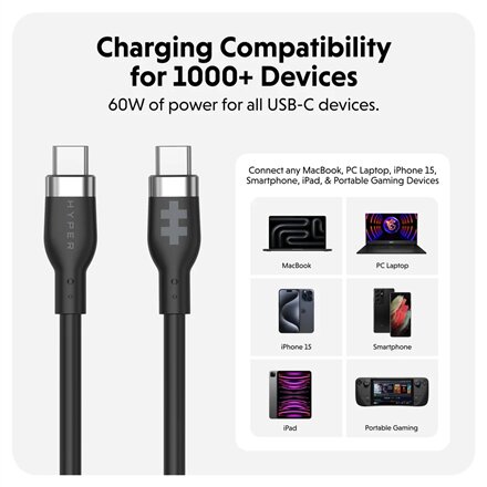 Hyper , HyperJuice USB-C Silicone Charging Cable , HJ4011BKGL