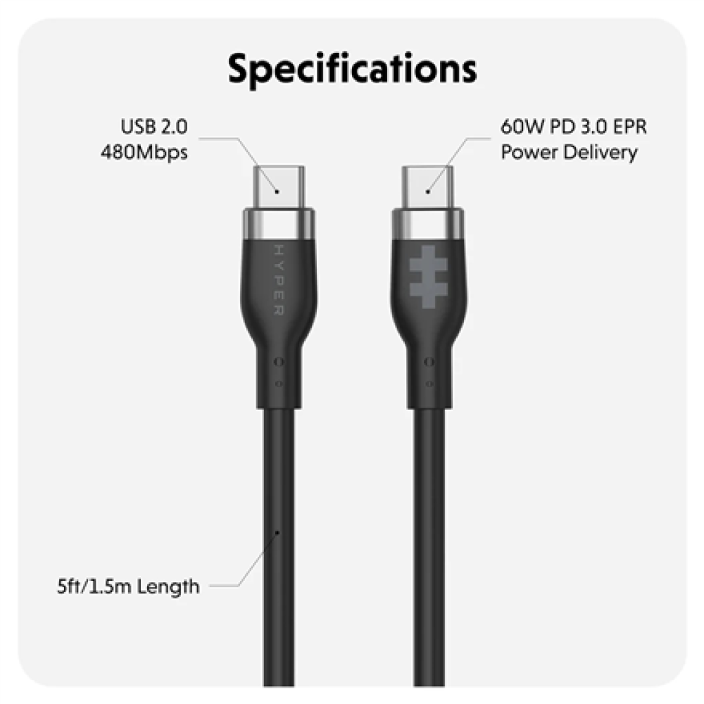 Hyper HyperJuice USB-C Silicone Charging Cable , HJ4011BKGL