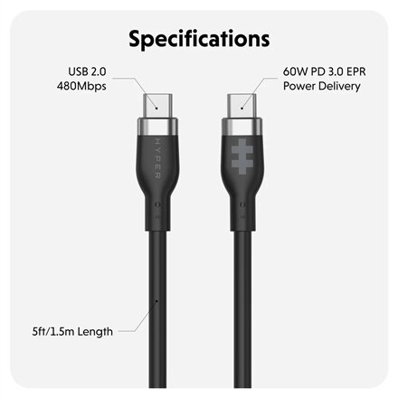 Hyper , HyperJuice USB-C Silicone Charging Cable , HJ4011BKGL