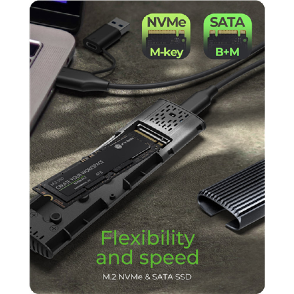 Raidsonic , M.2 NVMe and SATA SSD Enclosure via USB Type-C , IB-1808MCT-CU31