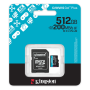 Kingston , Canvas Go! Plus , 512 GB , microSD , Flash memory class Class 10, UHS-I, U3, V30, A2