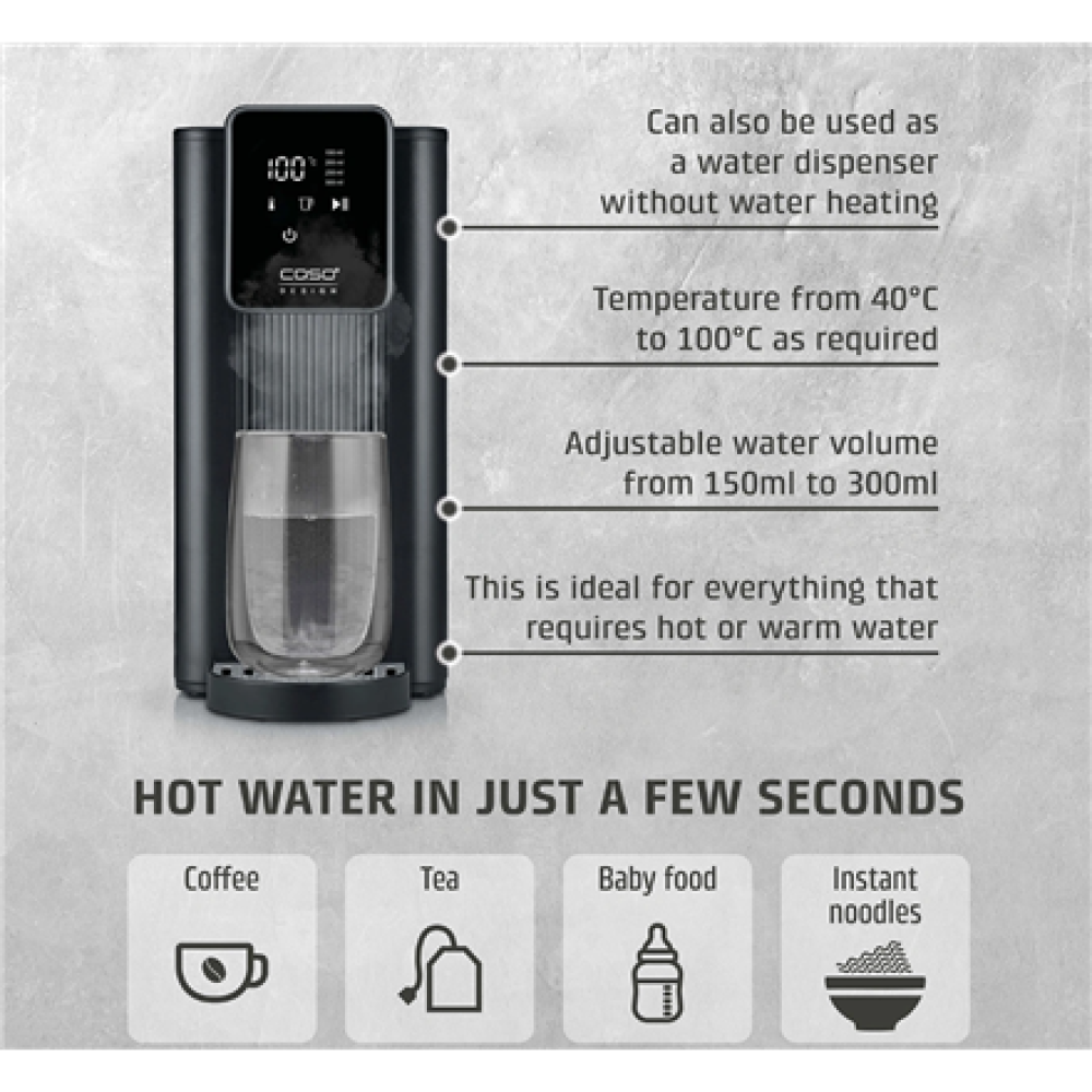Caso Turbo Hot Water Dispenser , HW 616 , Water Dispenser , 2600 W , 2.5 L , Plastic/Stainless Steel , Black/Stainless Steel