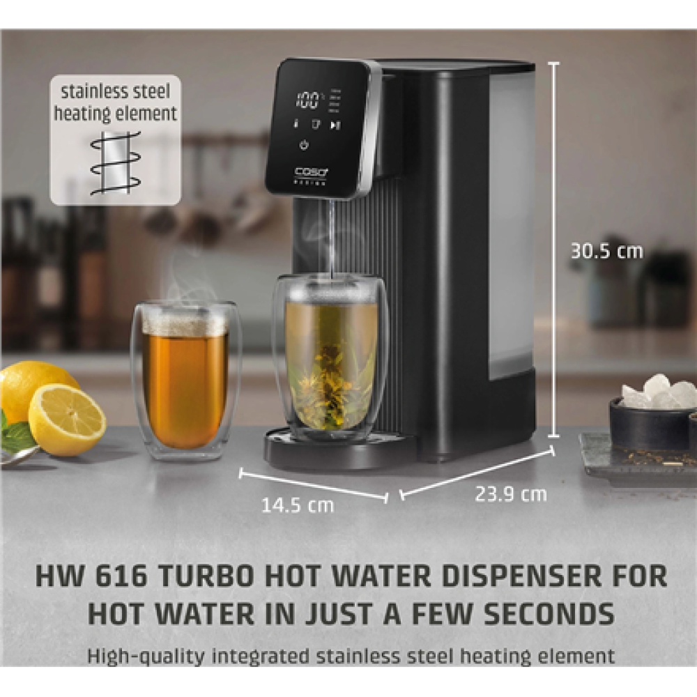 Caso Turbo Hot Water Dispenser , HW 616 , Water Dispenser , 2600 W , 2.5 L , Plastic/Stainless Steel , Black/Stainless Steel