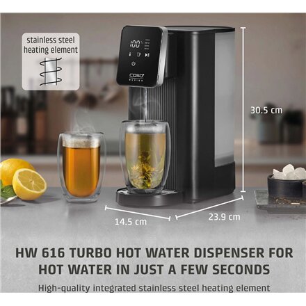 Caso , Turbo Hot Water Dispenser , HW 616 , Water Dispenser , 2600 W , 2.5 L , Plastic/Stainless Steel , Black/Stainless Steel