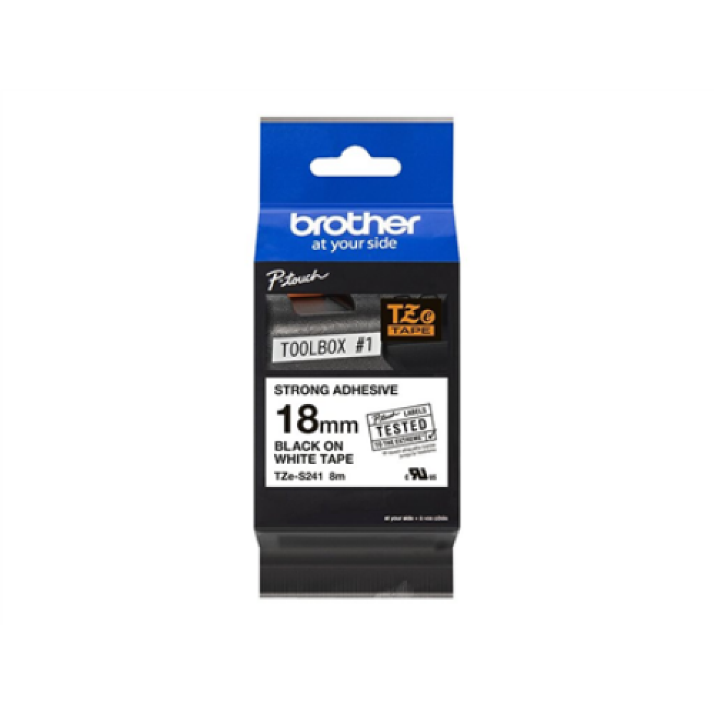Brother , TZe-S241 Strong Adhesive Laminated Tape , Black on White , TZe , 8 m , 1.8 cm