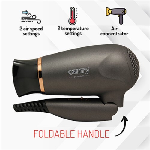 Camry , Hair Dryer , CR 2261 , 1400 W , Number of temperature settings 2 , Metallic Grey/Gold