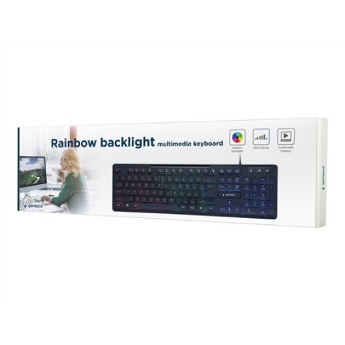 Gembird , Rainbow Backlight Multimedia Keyboard , KB-UML-02 , Keyboard , Wired , US , N/A , Black