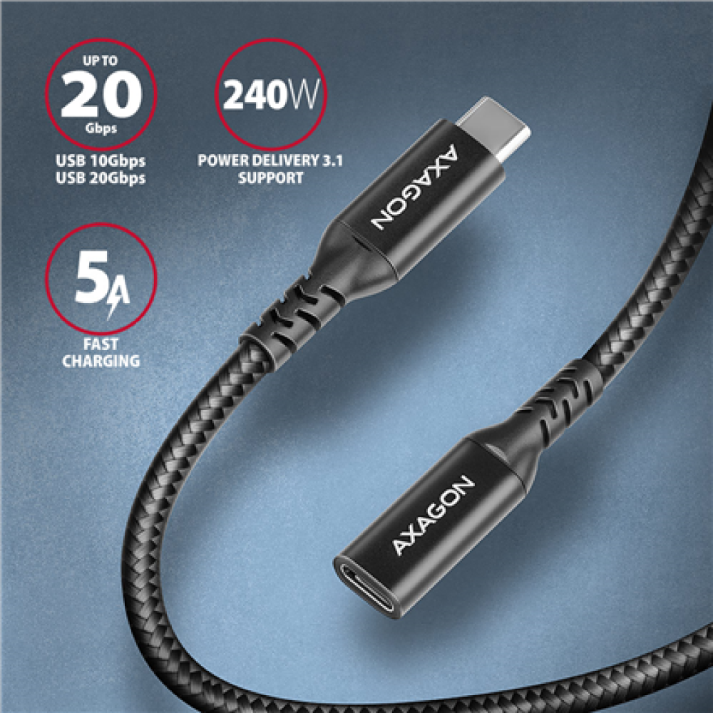 AXAGON Extension USB 20Gbps cable, 0.5 m , BUCM32-CF05AB , USB-C to USB-C
