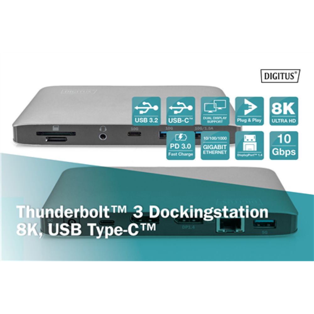 Digitus , Thunderbolt™ 3 Dockingstation 8K, USB Type-C™ , Ethernet LAN