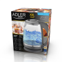 Adler , Kettle , AD 1286 , Standard , 2200 W , 2 L , Plastic/Glass , 360° rotational base , Grey/ transparent