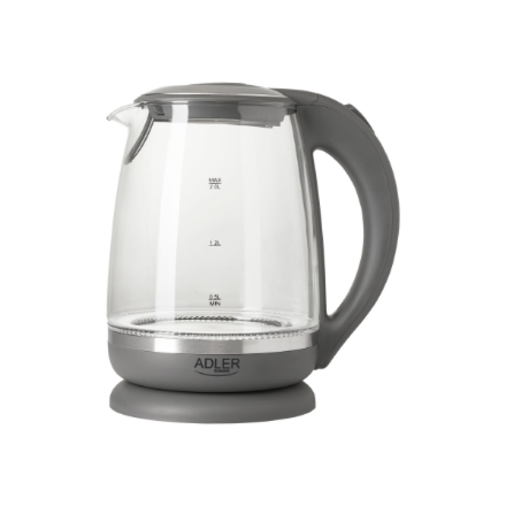 Adler , Kettle , AD 1286 , Standard , 2200 W , 2 L , Plastic/Glass , 360° rotational base , Grey/ transparent