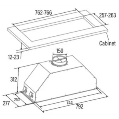 CATA , Hood , GT-PLUS 75 X /M , Canopy , Energy efficiency class C , Width 79.2 cm , 645 m³/h , Mechanical control , EcoLed , Stainless Steel