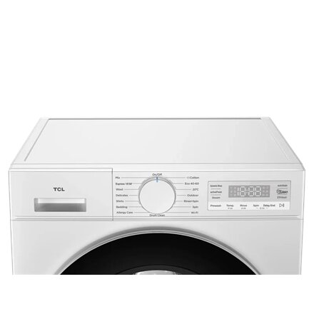 TCL , Washing machine , FF0844WA0 , Energy efficiency class A , Front loading , Washing capacity 8 kg , 1400 RPM , Depth 52 cm , Width 60 cm , Display , LED , Steam function , Wi-Fi , White