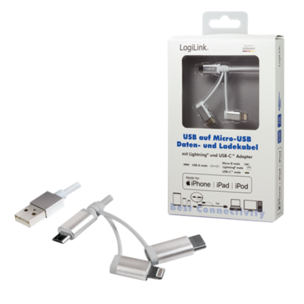 Logilink USB 2.0 micro B/Plug + Lightning/Plug + USB-C/Plug USB 2.0 A/Plug