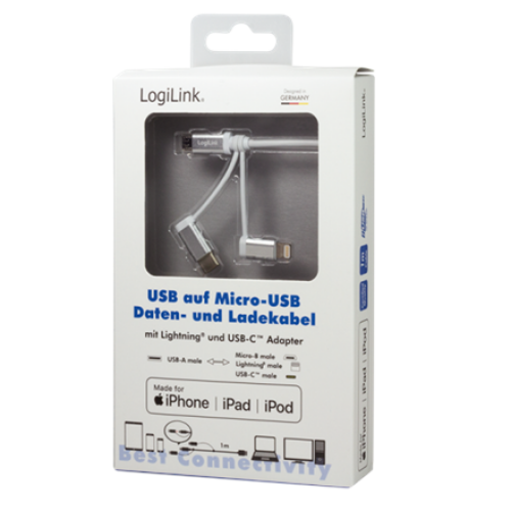 Logilink USB 2.0 micro B/Plug + Lightning/Plug + USB-C/Plug USB 2.0 A/Plug