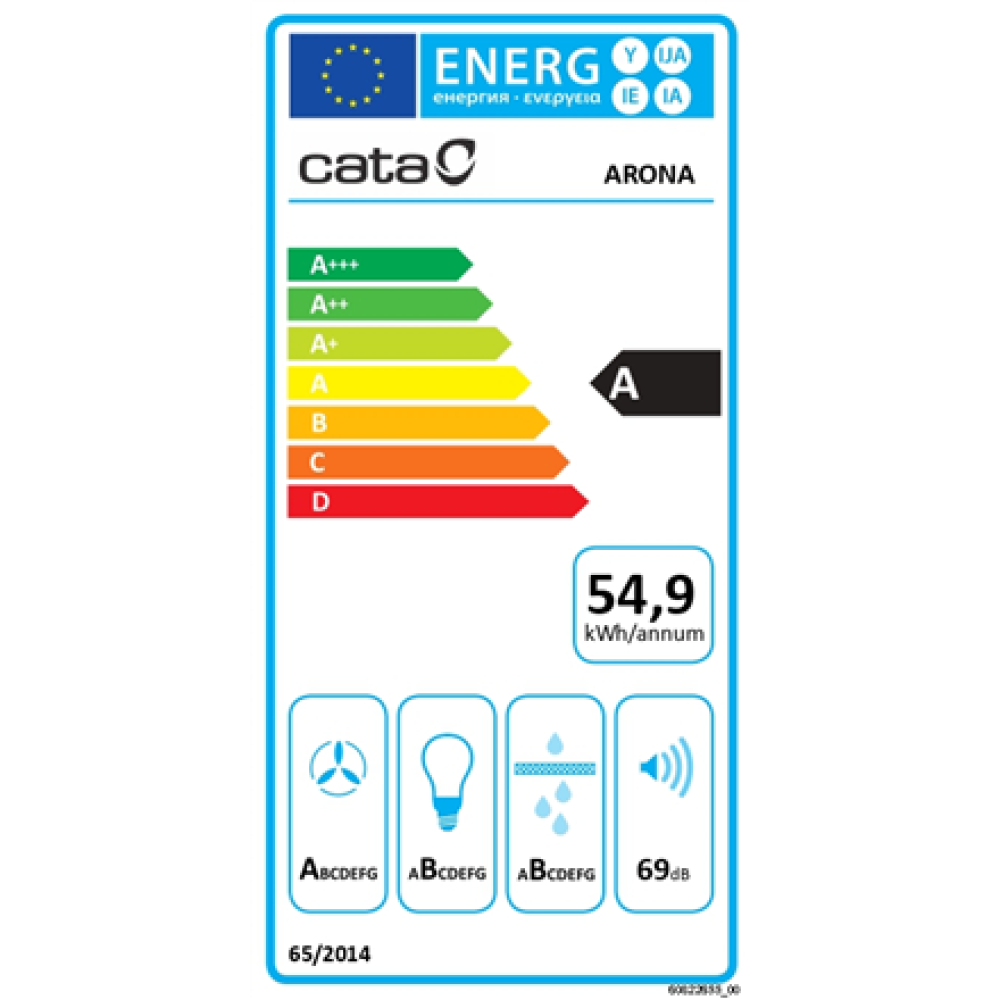 CATA Hood , ARONA 60 BK , Canopy , Energy efficiency class A , Width 59.5 cm , 766 m³/h , Electronic control , LED , Black
