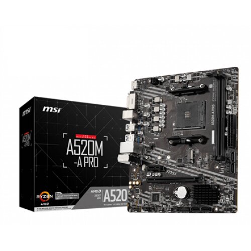 MSI , A520M-A PRO , Processor family AMD , Processor socket AM4 , DDR4 , Memory slots 2 , Chipset AMD A , Micro ATX