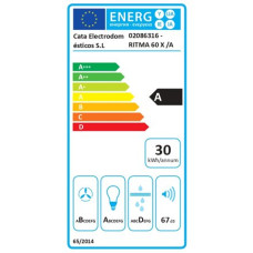 CATA RITMA 60 X /A , Hood , Telescopic , Energy efficiency class A , Width 59.5 cm , Mechanical control , 480 m³/h , LED , Stainless steel CATA RITMA 60 X /A , Hood , Telescopic , Energy efficiency class A , Width 59.5 cm , Mechanical control , 480 m³/h , LED , Stainless steel