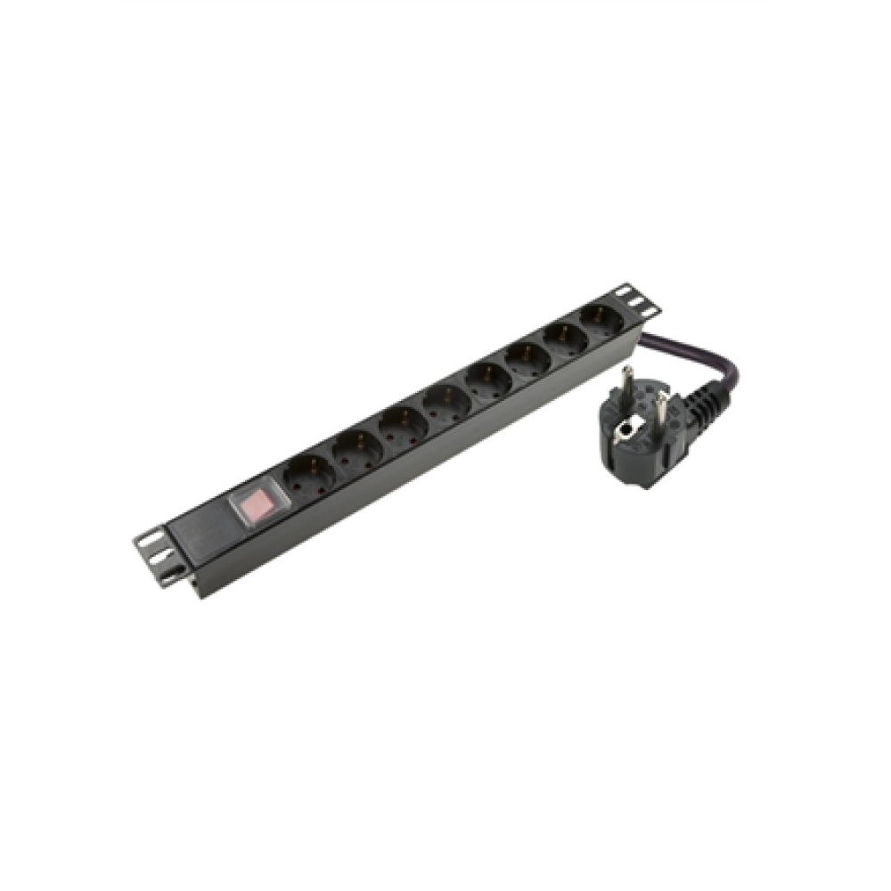 SOMI Networks , 1U, 19″, 8x Schuko PDU Power Panel , PDU08SAS , Black , With Switch; No Protection; Schuko Input; Cord 1.8m