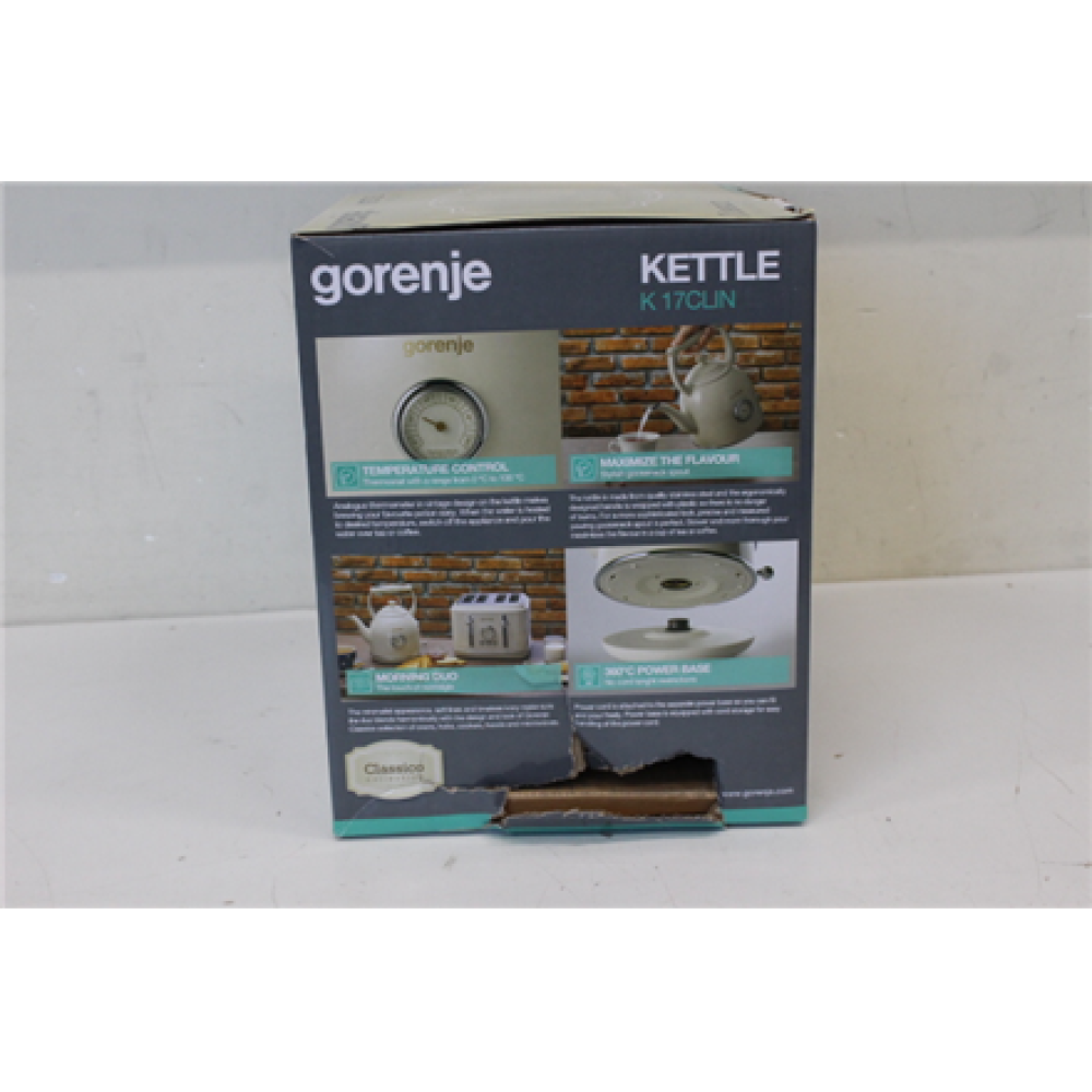 SALE OUT. , Gorenje Kettle , K17CLIN , Electric , 2000 W , 1.7 L , Plastic/Metal , 360° rotational base , Ivory , DAMAGED PACKAGING, DENT ON SIDE