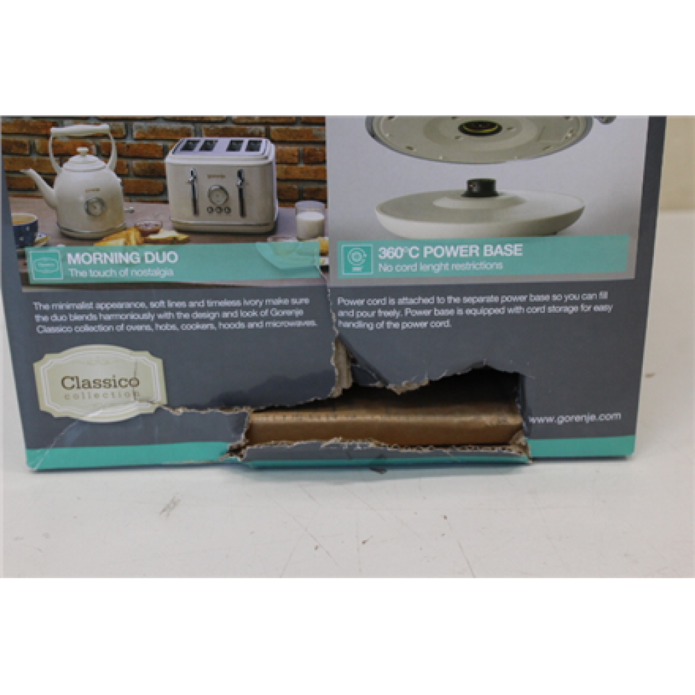 SALE OUT. , Gorenje Kettle , K17CLIN , Electric , 2000 W , 1.7 L , Plastic/Metal , 360° rotational base , Ivory , DAMAGED PACKAGING, DENT ON SIDE