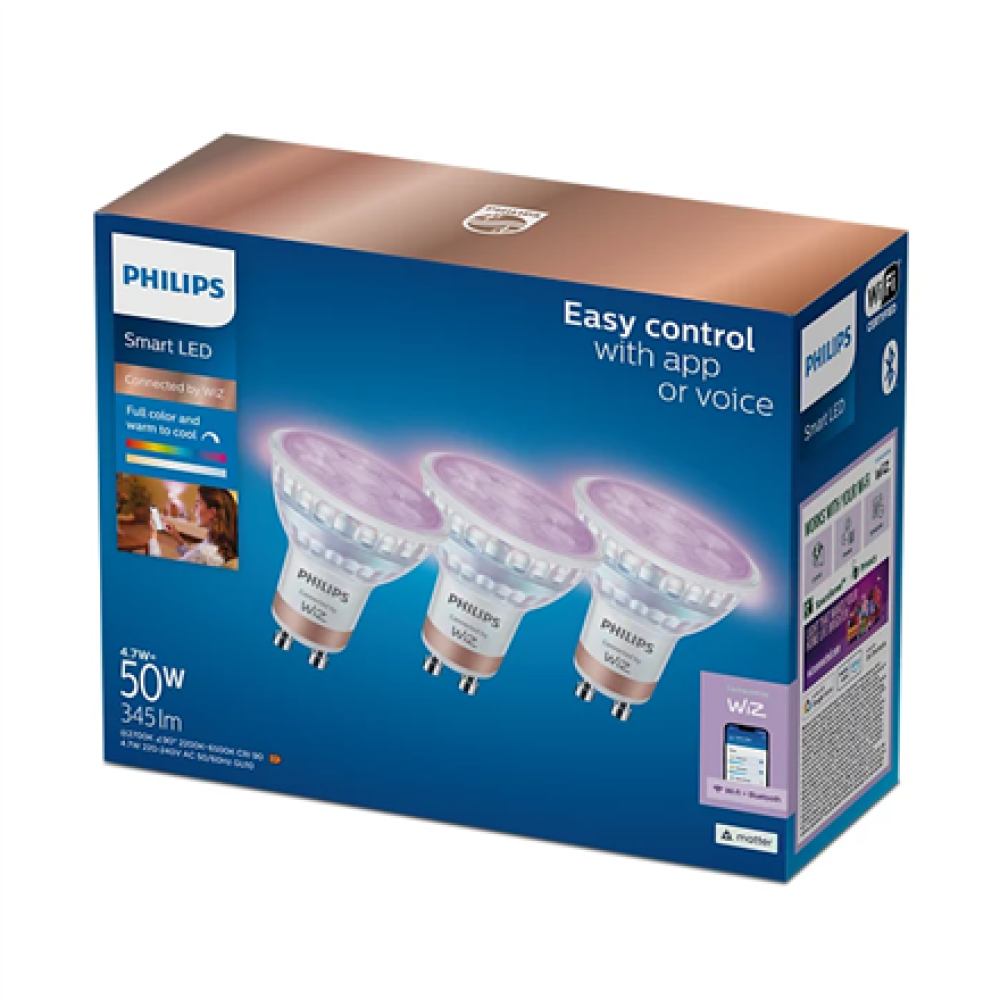 WiZ Philips Smart WiFi Spot PAR16 RGB, 3pcs , GU10 , 4.7 W , Full colour