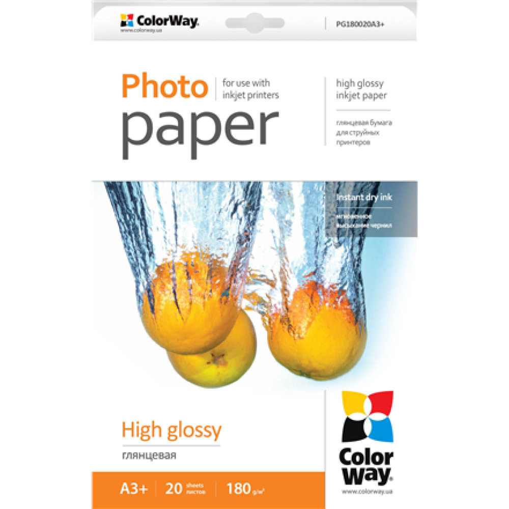 ColorWay Photo Paper, 20 sheets , 180 g/m² , A3+ , High Glossy