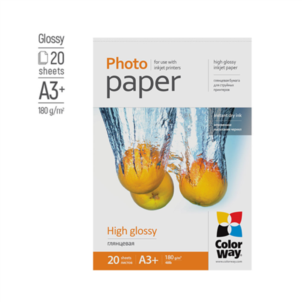 ColorWay Photo Paper, 20 sheets , 180 g/m² , A3+ , High Glossy