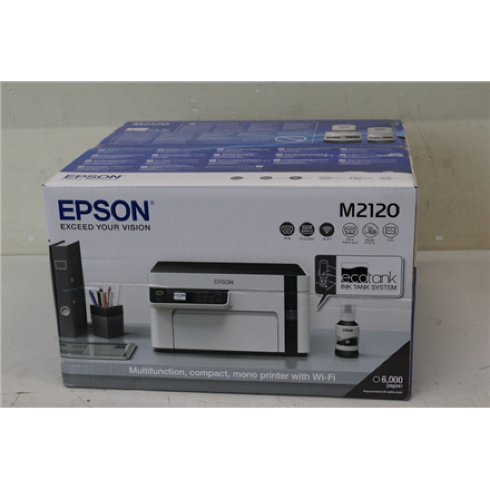 SALE OUT. Epson EcoTank M2120 Multifunction compact mono printer with Wi-Fi , Epson Multifunction compact printer , EcoTank M2120 , Inkjet , Mono , A4 , Wi-Fi , White , DAMAGED PACKAGING