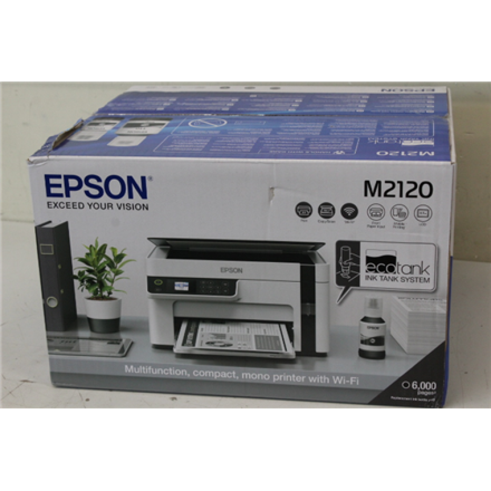 SALE OUT. Epson EcoTank M2120 Multifunction compact mono printer with Wi-Fi , Epson Multifunction compact printer , EcoTank M2120 , Inkjet , Mono , A4 , Wi-Fi , White , DAMAGED PACKAGING