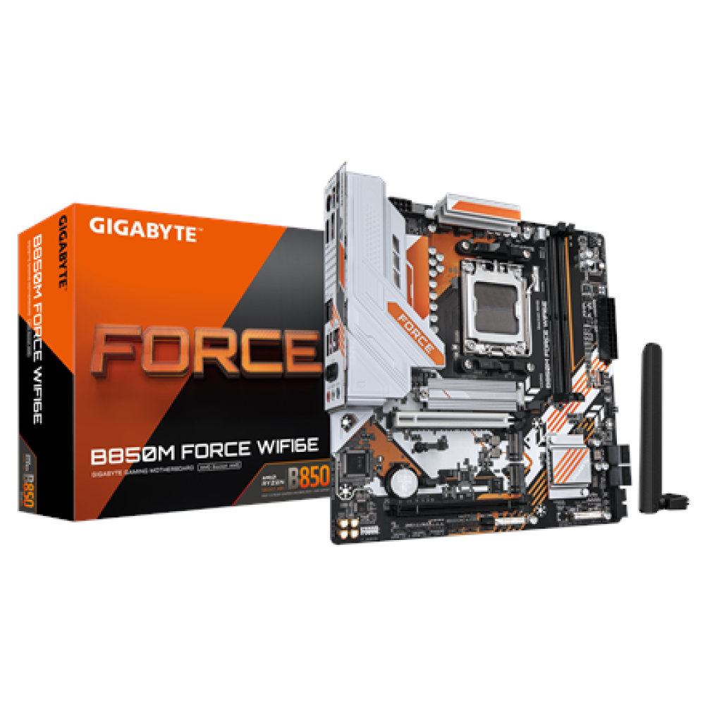 Gigabyte B850M FORCE WIFI6E (rev. 1.0) , Processor family AMD , Processor socket AM5 , DDR5 , Supported hard disk drive interfaces SATA, M.2 , Number of SATA connectors 4