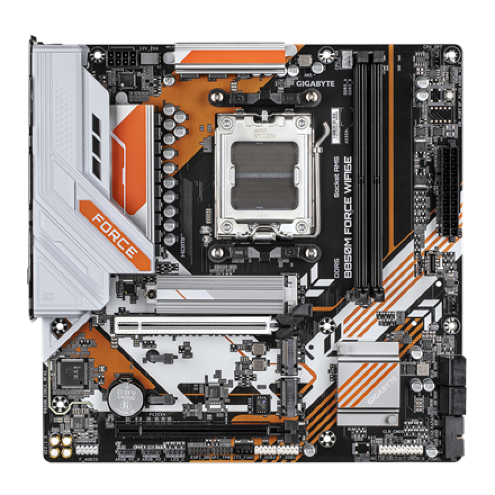 Gigabyte B850M FORCE WIFI6E (rev. 1.0) , Processor family AMD , Processor socket AM5 , DDR5 , Supported hard disk drive interfaces SATA, M.2 , Number of SATA connectors 4