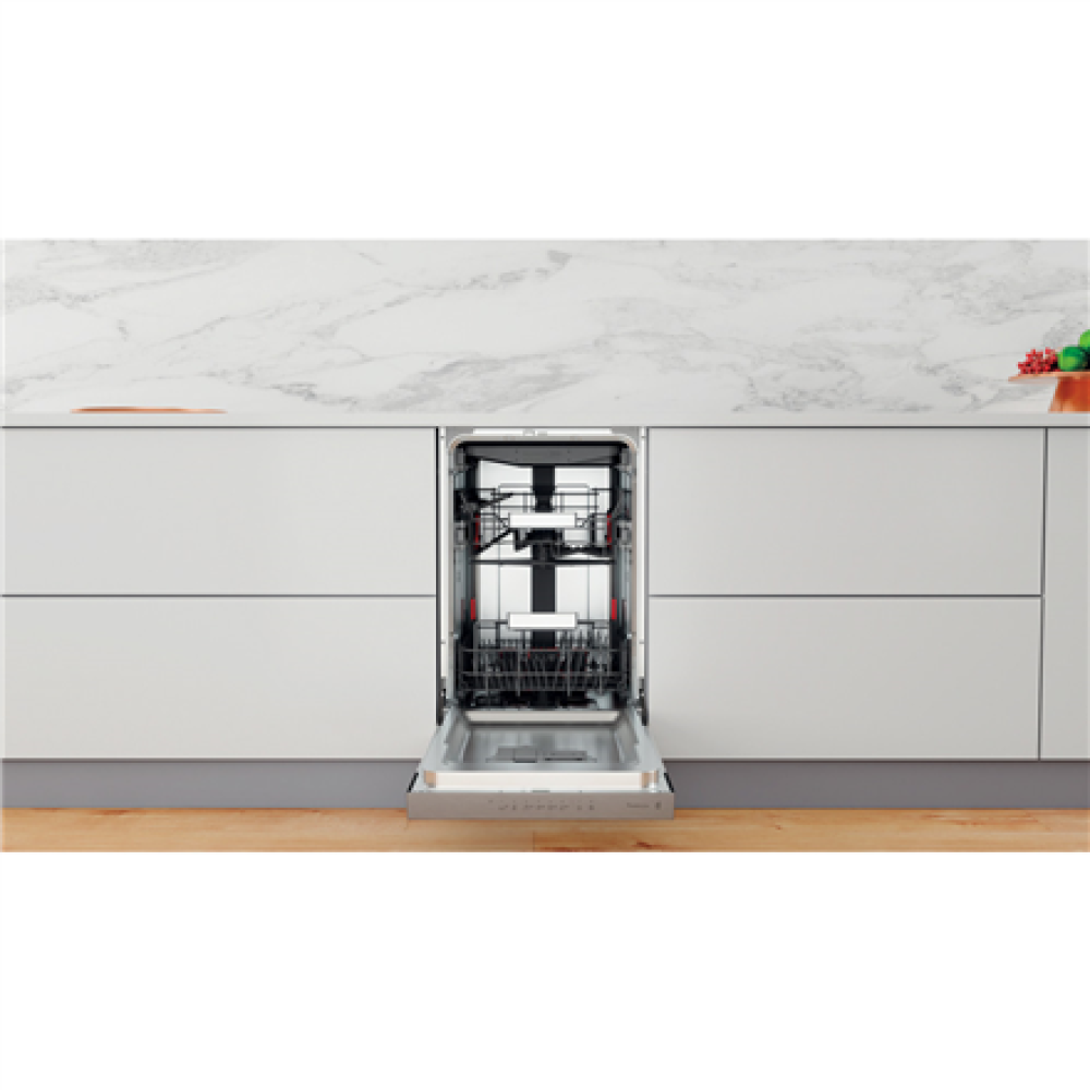 Whirlpool Dishwasher , WSBO 3O34 PF X , Built-in , Width 45 cm , Number of place settings 10 , Number of programs 8 , Energy efficiency class D , Display , Stainless steel
