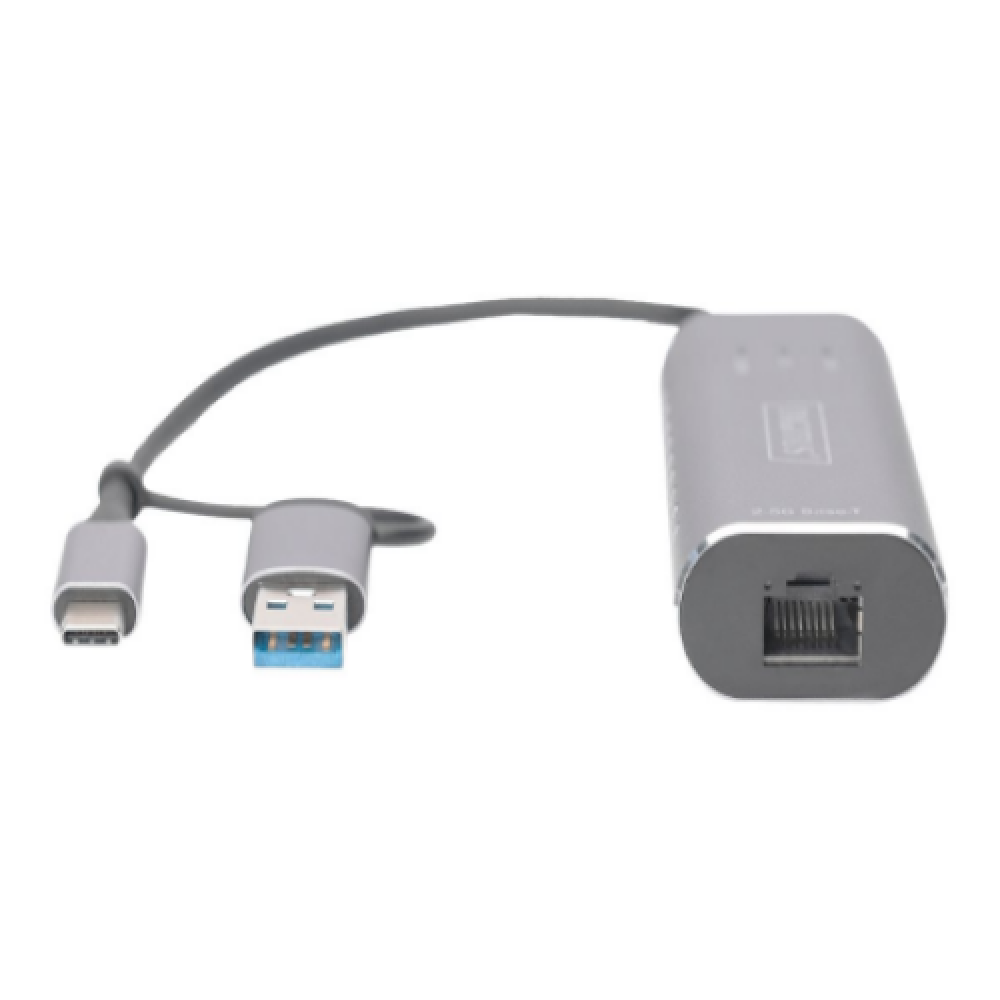 Digitus USB Type-C Gigabit Ethernet Adapter 2.5G, USB-C + USB A (USB3.1/3.0) , DN-3028 , USB3.0/USB C 3.1 to 2.5G Ethernet Adapter