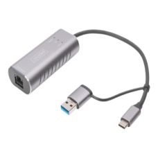 Digitus USB Type-C Gigabit Ethernet Adapter 2.5G, USB-C + USB A (USB3.1/3.0) , DN-3028 , USB3.0/USB C 3.1 to 2.5G Ethernet Adapter