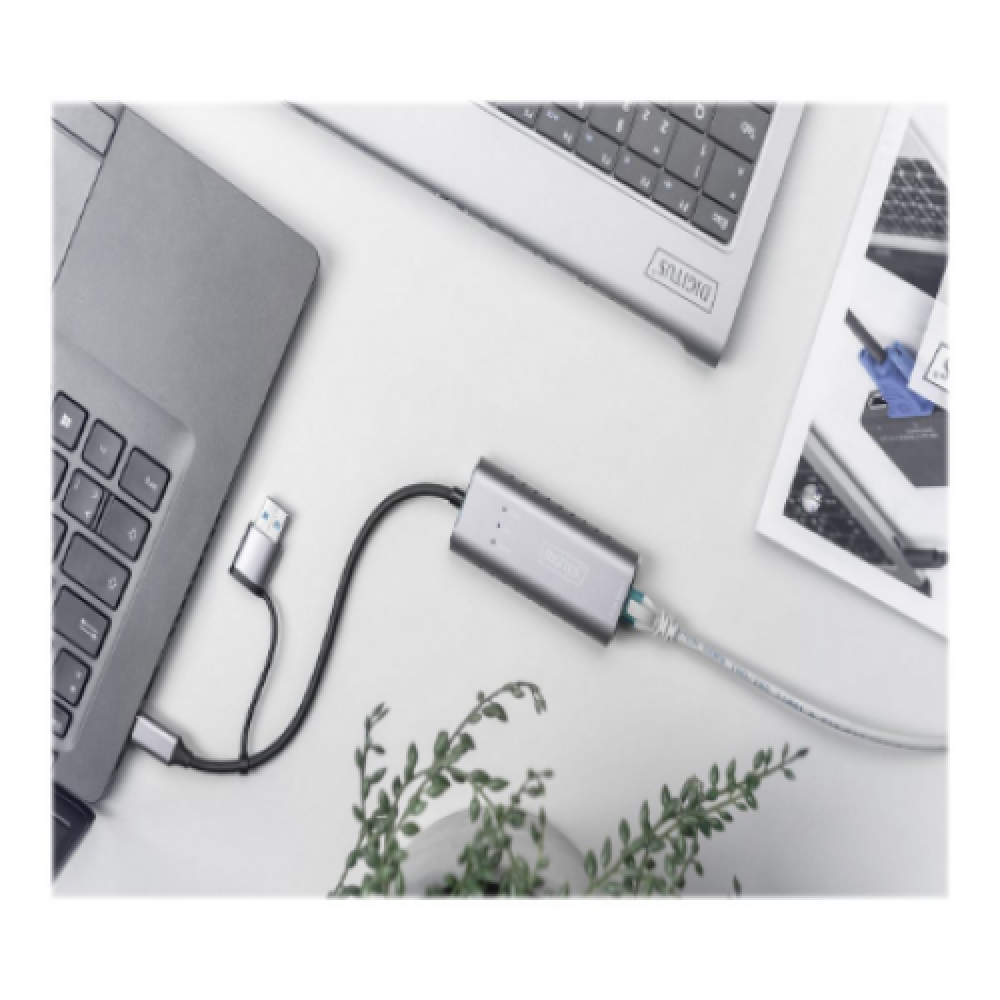 Digitus USB Type-C Gigabit Ethernet Adapter 2.5G, USB-C + USB A (USB3.1/3.0) , DN-3028 , USB3.0/USB C 3.1 to 2.5G Ethernet Adapter