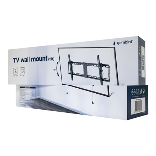 Gembird , Wall mount , WM-90T-01 , Tilt , 43-90 , Maximum weight (capacity) 70 kg , Black