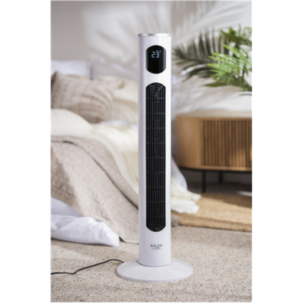 Adler , Fan , AD 7857 , Fan Tower , White , Diameter 96 cm , Number of speeds 3 , Oscillation , 100 W , Yes