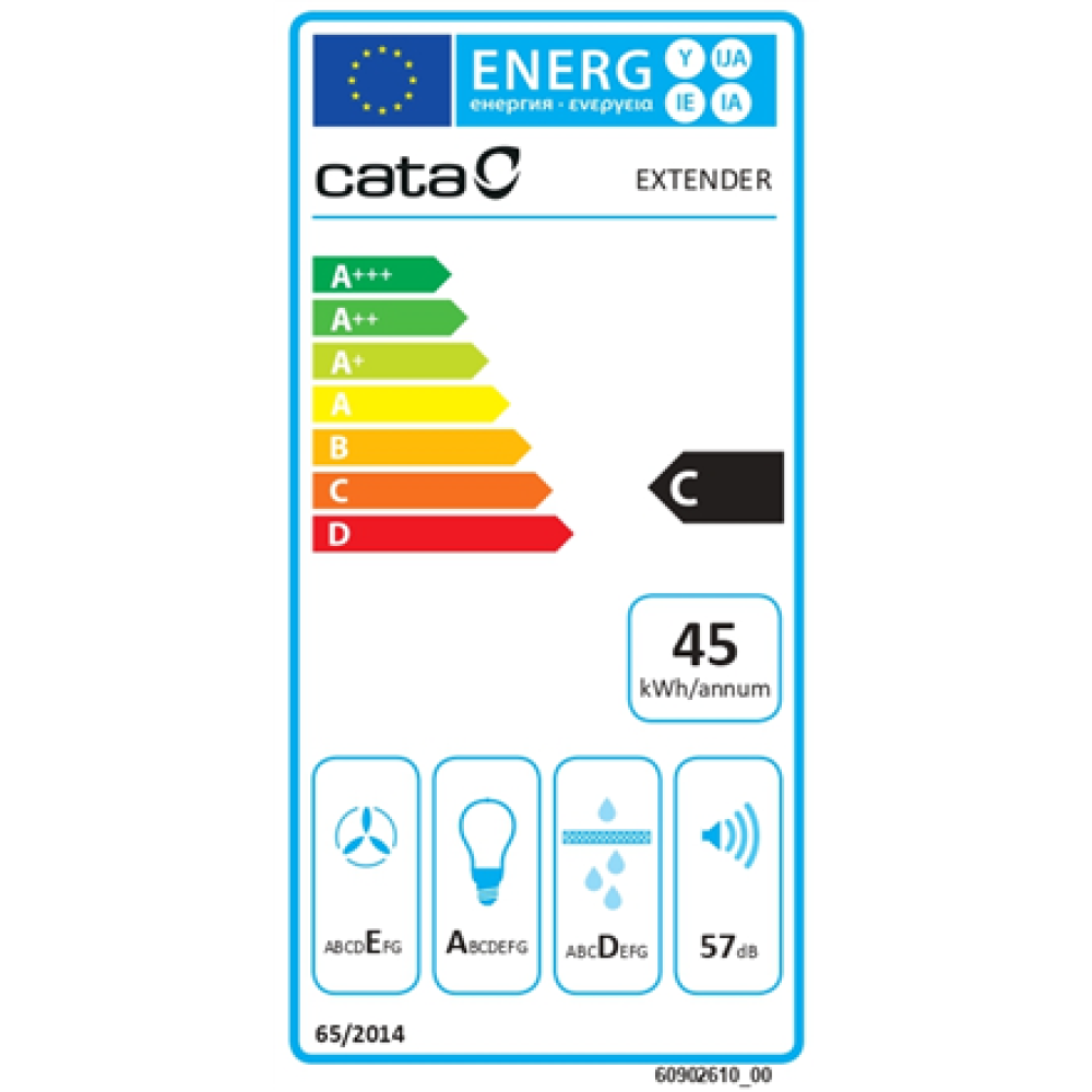 CATA Hood , EXTENDER 600 , Telescopic , Energy efficiency class C , Width 60 cm , 390 m³/h , Mechanical , ECOLED , Stainless Steel