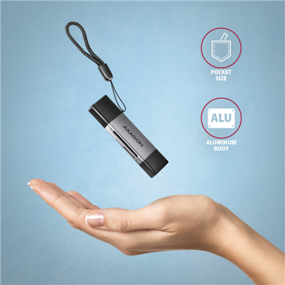 AXAGON Mobile USB 3.2 Gen 1 MINI card reader with USB-C and USB-A connectors , CRE-DAC