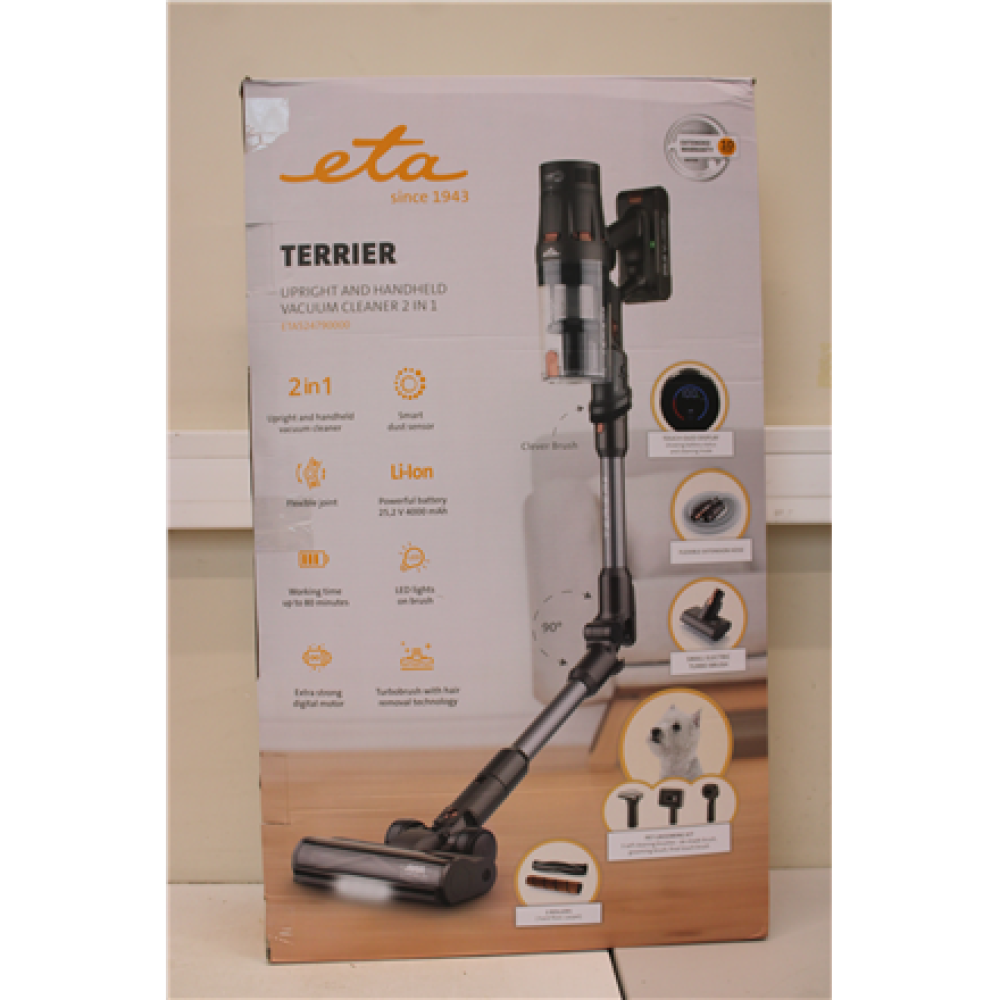 SALE OUT. ETA ETA524790000 Terier Handheld vacuum cleaner, Cordless, Operating time 80 min., Dust container 0.5 L, Black , ETA Vacuum Cleaner , ETA524790000 Terier , Cordless operating , Handstick , 500 W , 25.2 V , Operating time (max) 80 min , Brown , W