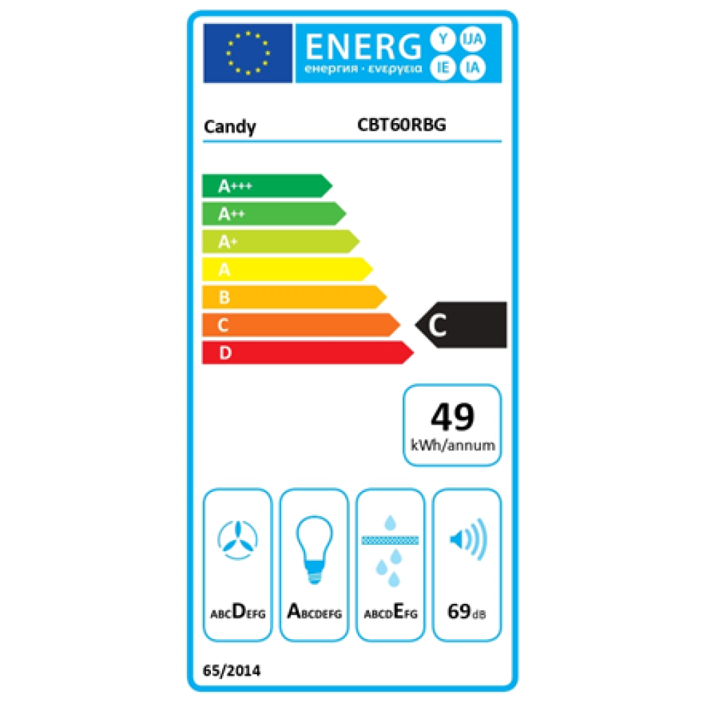 Candy Hood , CBT60RBG , Telescopic , Energy efficiency class C , Width 60 cm , 402 m³/h , Mechanical , LED , Black
