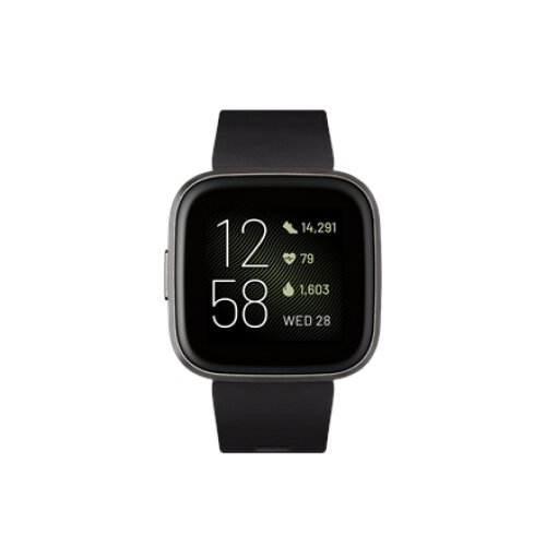 Fitbit Versa 2 Smart watch, NFC, OLED, Touchscreen, Heart rate monitor, Activity monitoring 24/7, Waterproof, Bluetooth, Wi-Fi, Black/Carbon Aluminum
