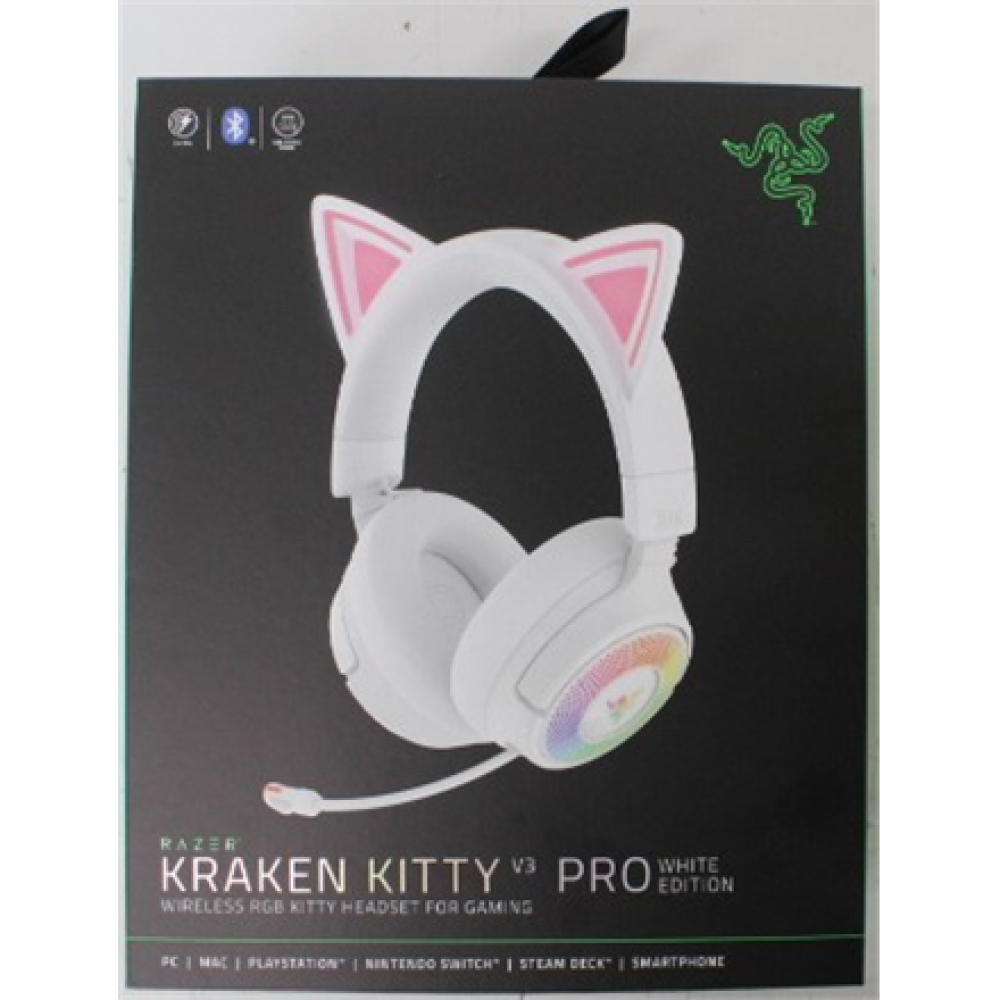 SALE OUT. Razer Kraken Kitty V3 Pro Headset, White , Razer Headset , Kraken Kitty V3 Pro , Bluetooth , Over-Ear , DAMAGED PACKAGING, DEMO