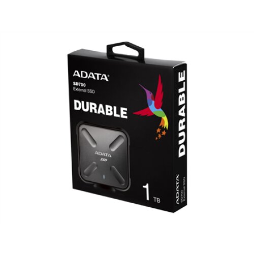 ADATA , External SSD , SD700 , 1000 GB , USB 3.1 , Black , Quality 3D NAND Flash. IP68 dust/water proof plus military-grade shockproof.
