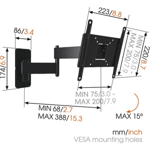 Vogels , Wall mount , MA2040-A1 , Full motion , 19-40 , Maximum weight (capacity) 15 kg , Black
