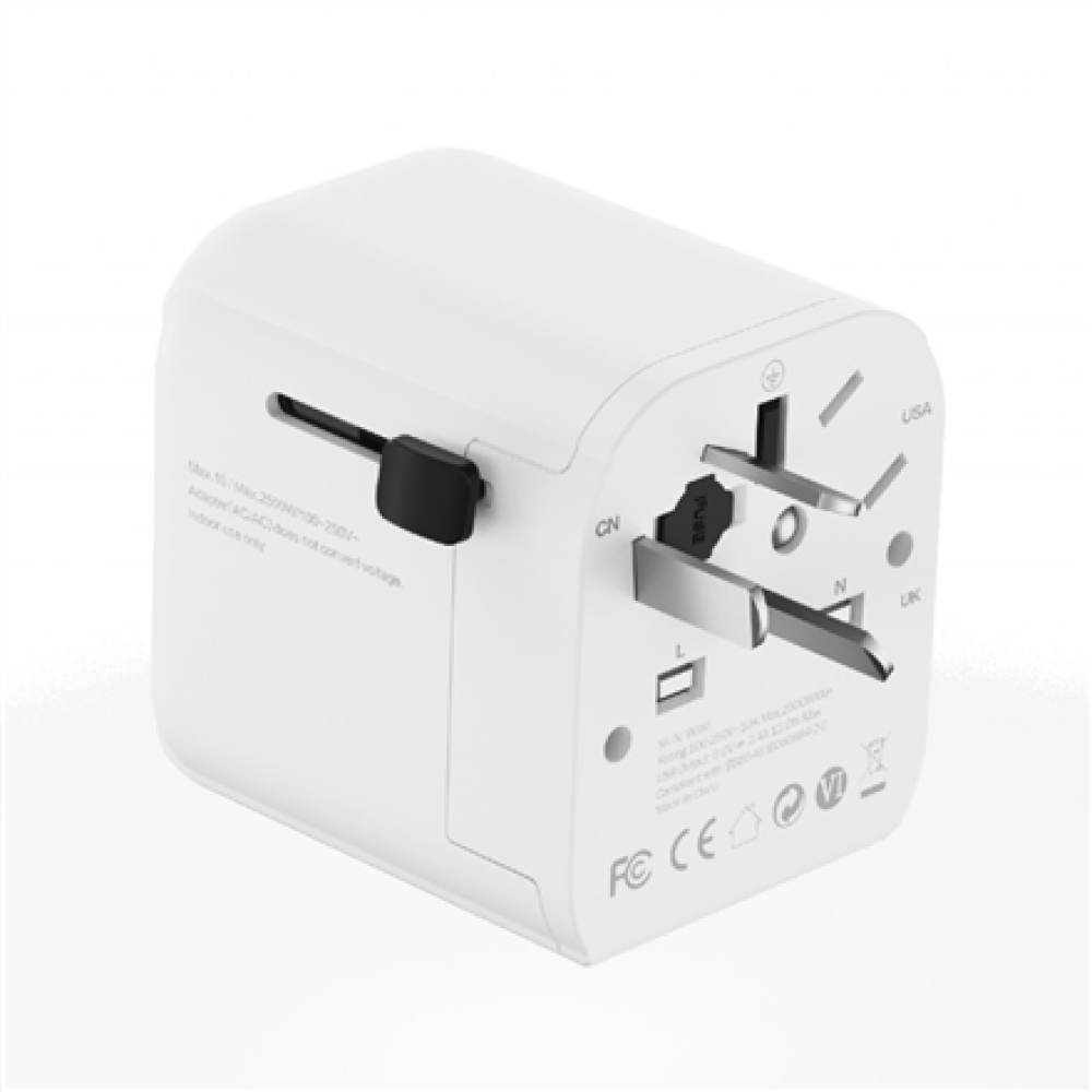 Gembird EU to Universal travel power adapter, 12W , TPA-EU2A12-01-W , 5 V