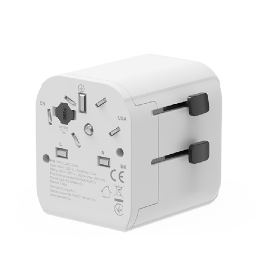 Gembird EU to Universal travel power adapter, 12W , TPA-EU2A12-01-W , 5 V